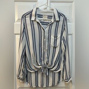 American Eagle Tie Front Blouse Striped High Low Hem Button Down Women Sz S